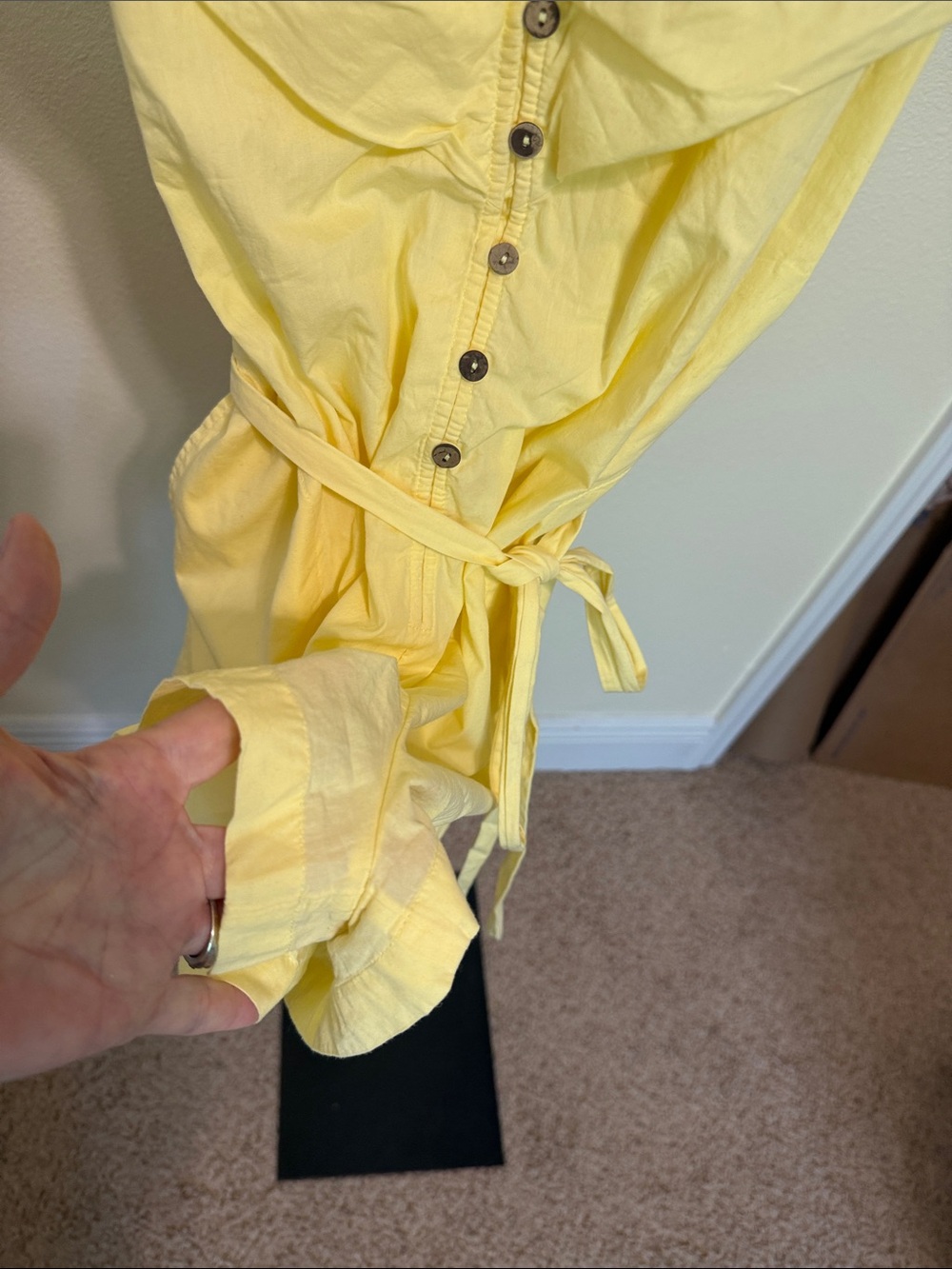 Free people 🌻Yellow Ruffle Sleeve Tie-Back Romper - Picture 8 of 14